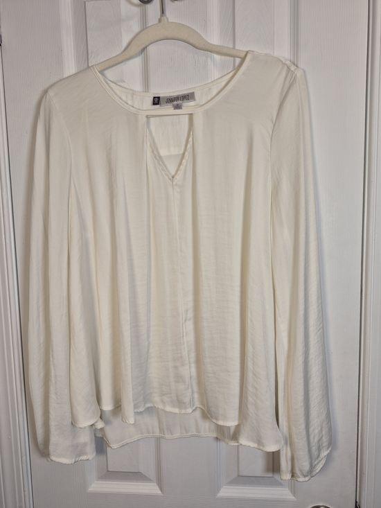 Jennifer Lopez Tops - Jennifer Lopez Ivory Keyhole Blouse Womens Size M Flowy Bell Sleeve Cream Top